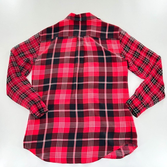 Equipment Signature Prepster Plaid Silk Blouse Womens XS Red Black Button Up - Picture 2 of 6